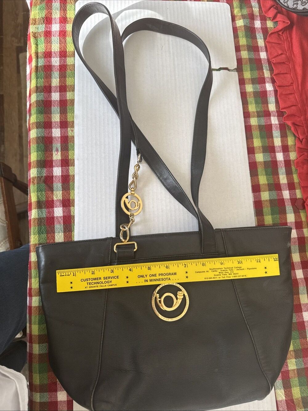 Flavi Vismano Black Italian Leather Handbag With Gold Tone Accents Medium Soft
